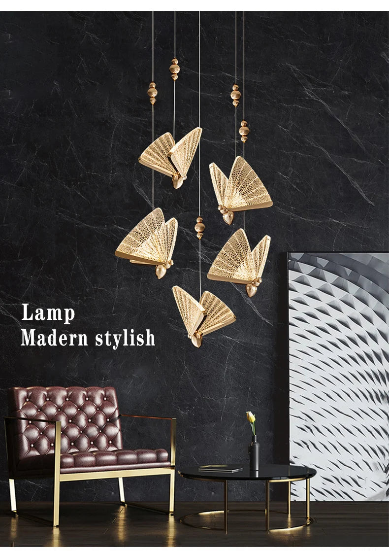 Nordic Butterfly LED Pendant Light: Elegant Hanging Lamp for Indoor Spaces