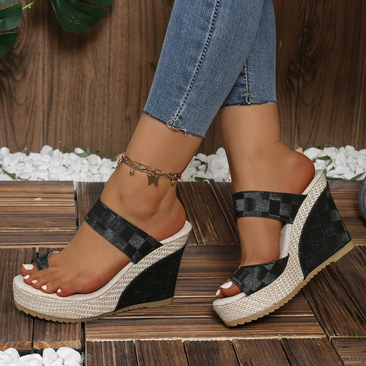 Summer Weave 2024: Women's Woven Wedge Sandals with Thick Heels