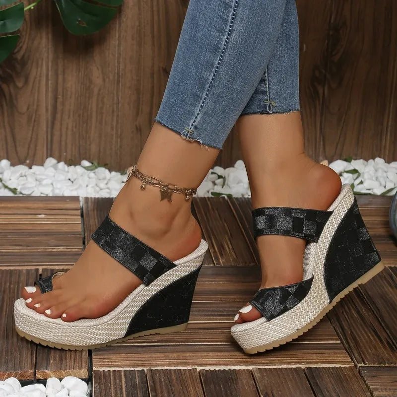 Summer Weave 2024: Women's Woven Wedge Sandals with Thick Heels