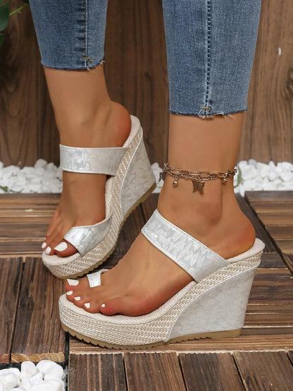 Summer Weave 2024: Women's Woven Wedge Sandals with Thick Heels