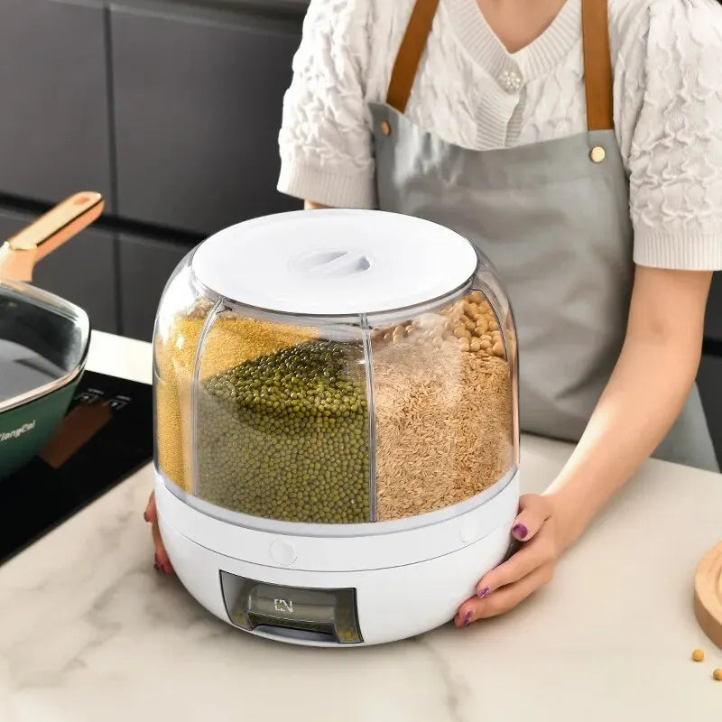 Circular Kitchen Rice Bucket: Insectproof 360° Rotating Grain Container