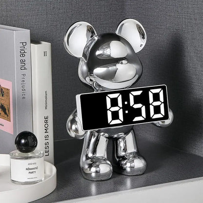 Elegant Bear Clock Sculpture: Entrance & Living Room Decoration