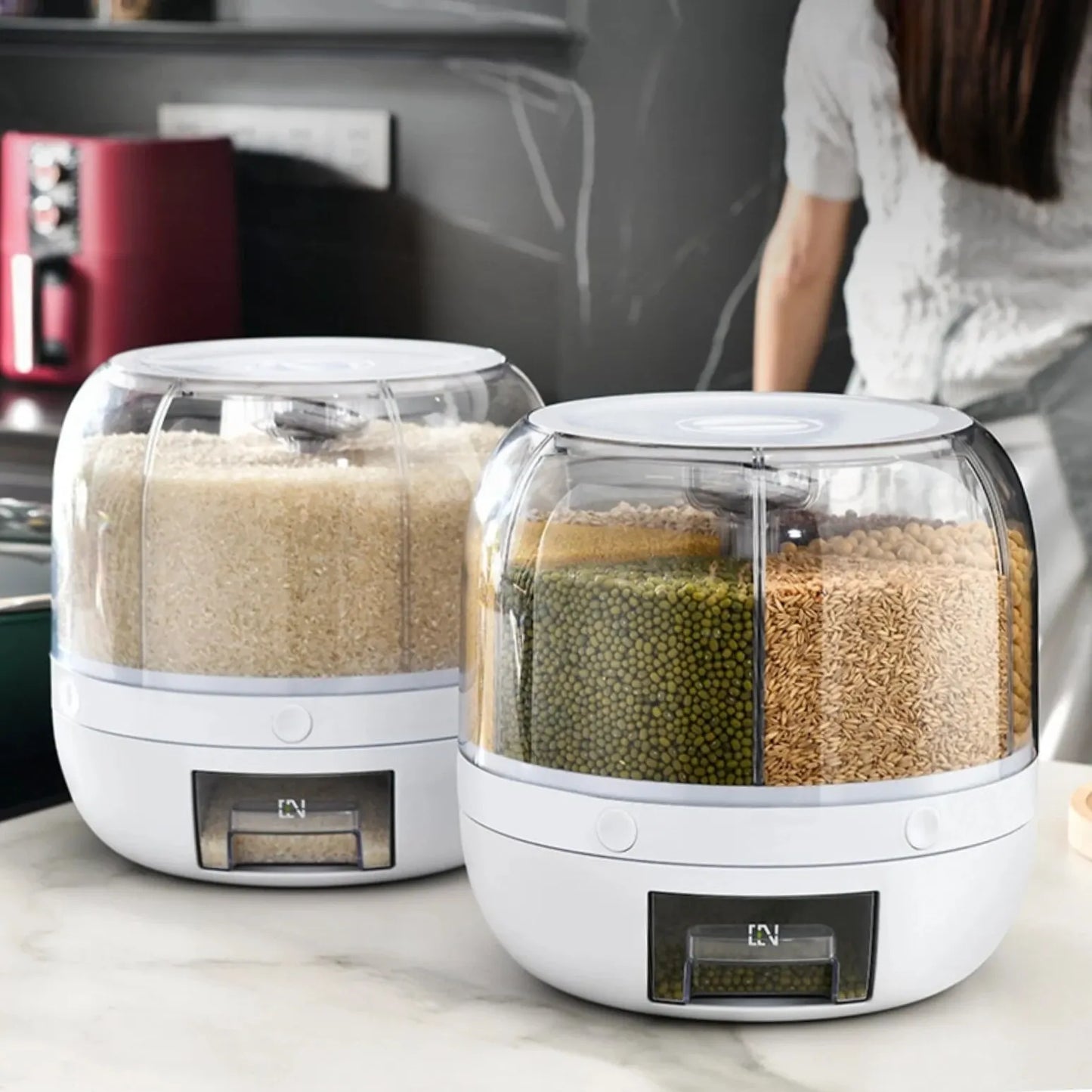 Circular Kitchen Rice Bucket: Insectproof 360° Rotating Grain Container