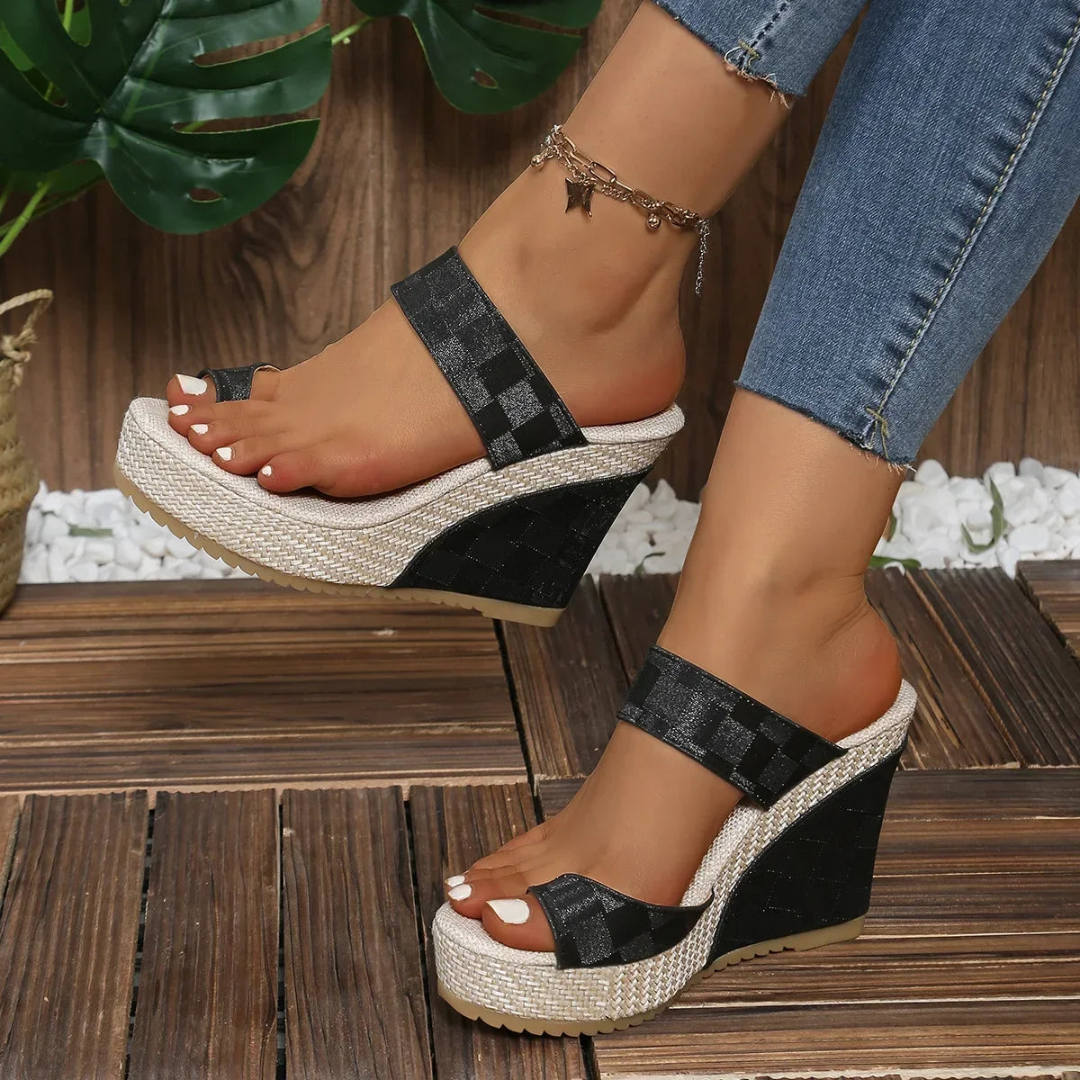 Summer Weave 2024: Women's Woven Wedge Sandals with Thick Heels