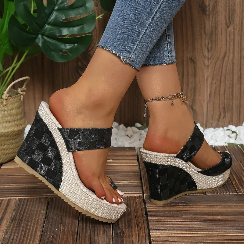 Summer Weave 2024: Women's Woven Wedge Sandals with Thick Heels