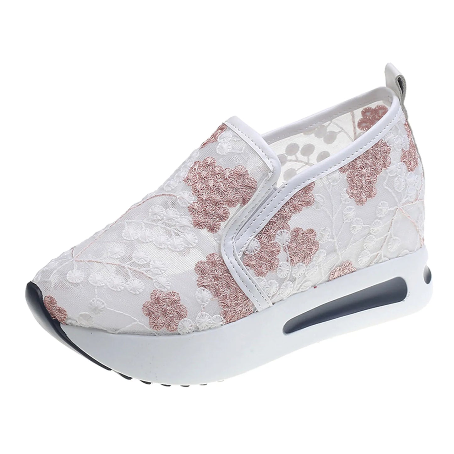 Floral Comfort Thick Sole Shoes: Breathable Mesh Sneakers for Women