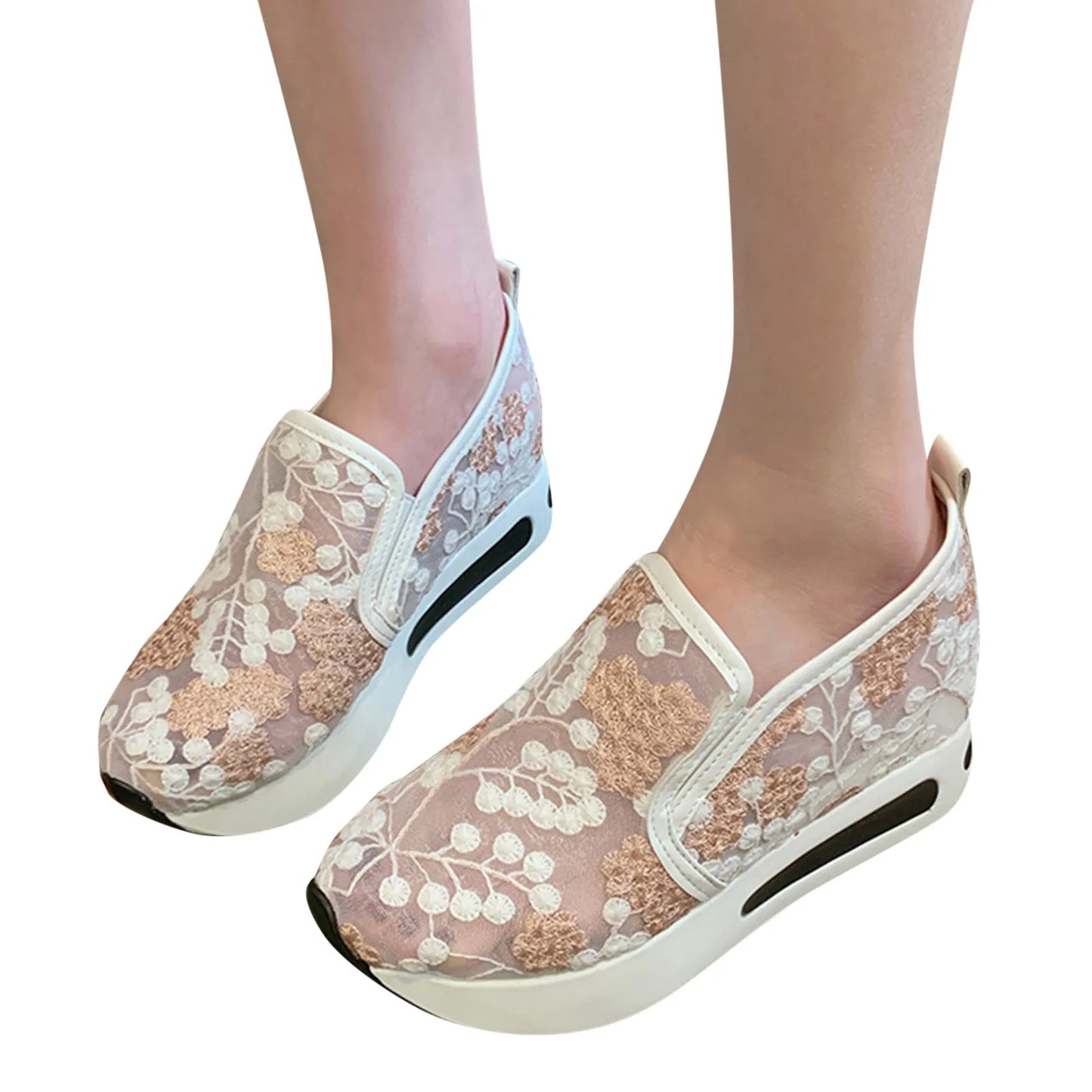 Floral Comfort Thick Sole Shoes: Breathable Mesh Sneakers for Women