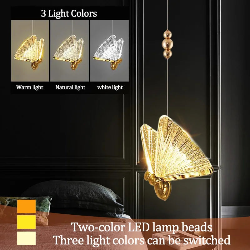 Nordic Butterfly LED Pendant Light: Elegant Hanging Lamp for Indoor Spaces