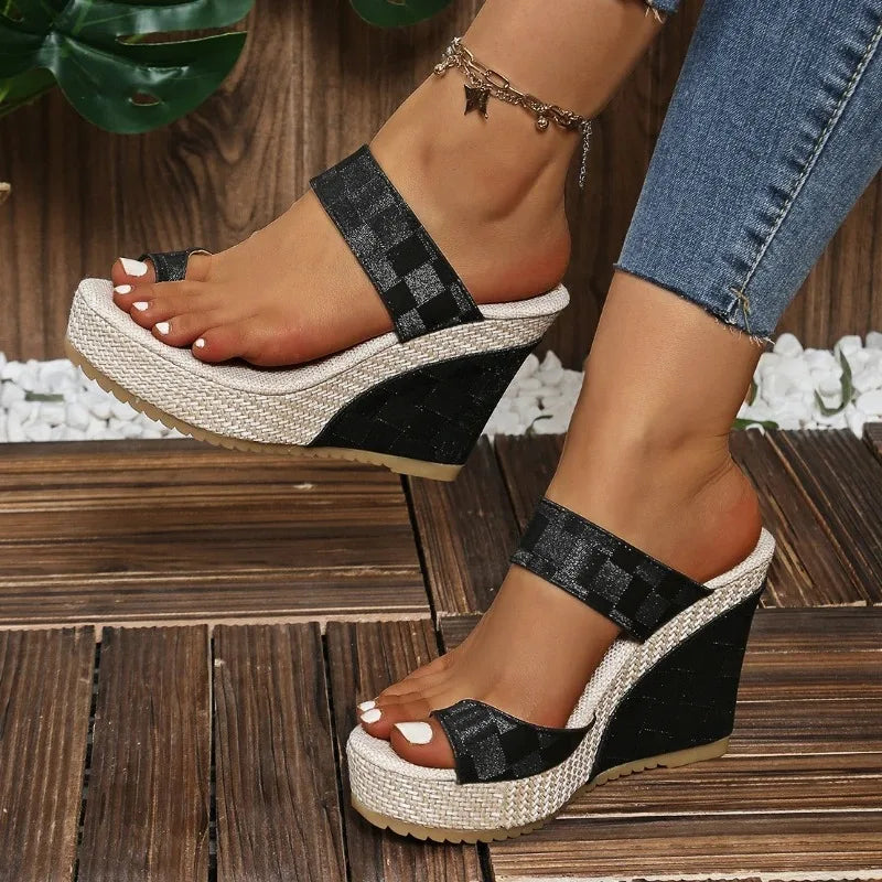 Summer Weave 2024: Women's Woven Wedge Sandals with Thick Heels