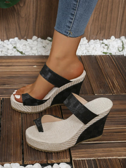 Summer Weave 2024: Women's Woven Wedge Sandals with Thick Heels