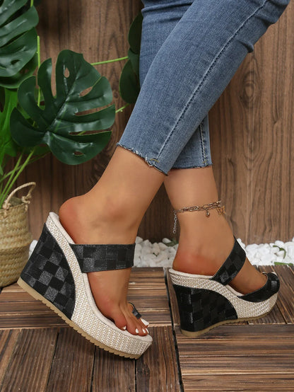 Summer Weave 2024: Women's Woven Wedge Sandals with Thick Heels